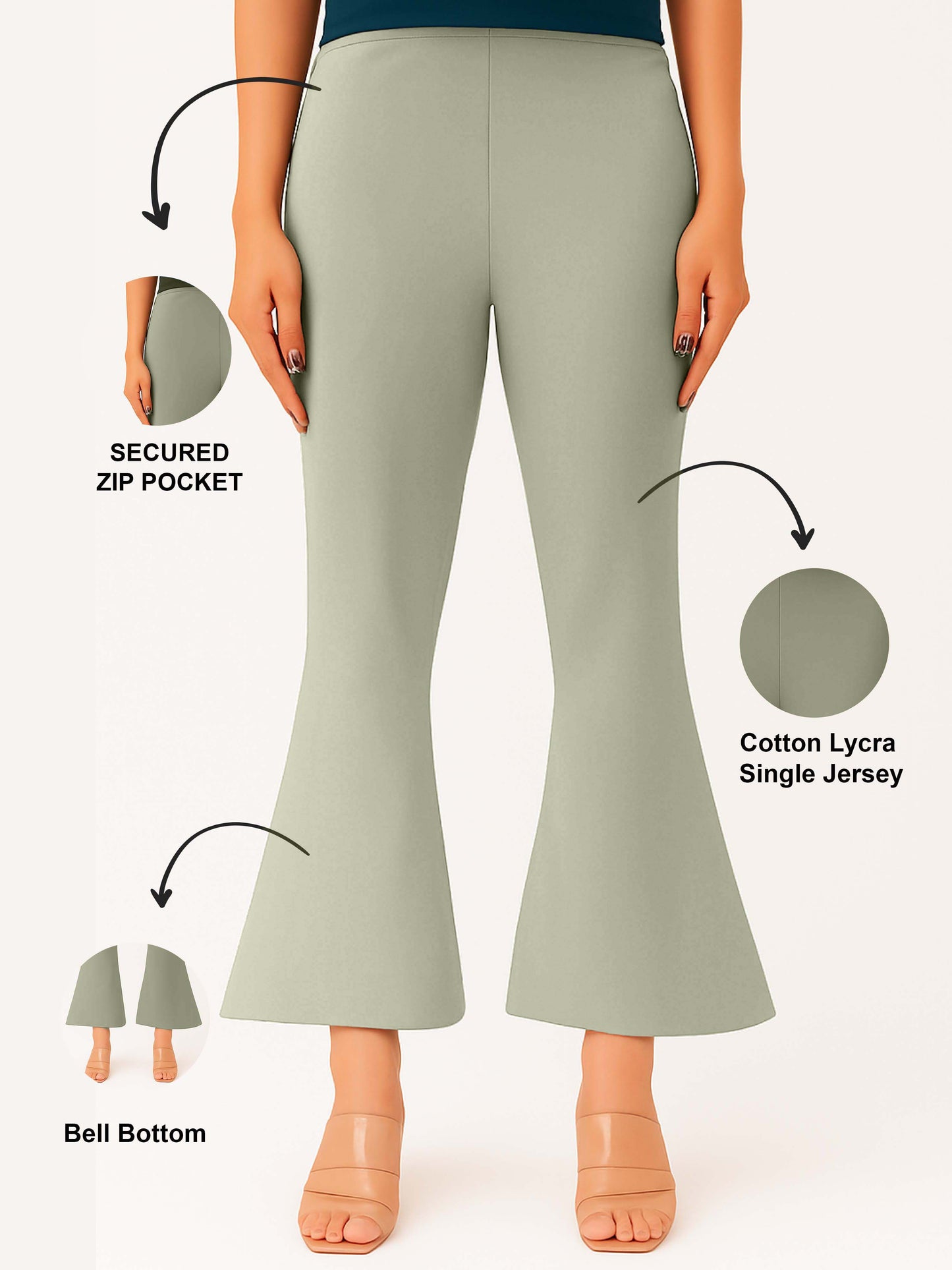 Ecru Women's Solid Bell Bottom Pants