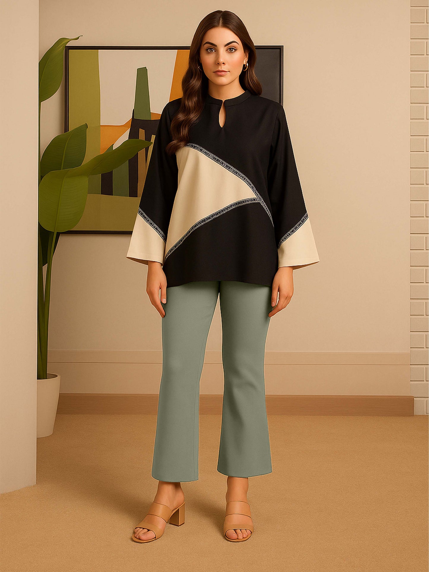 Ecru Women's Solid Bell Bottom Pants