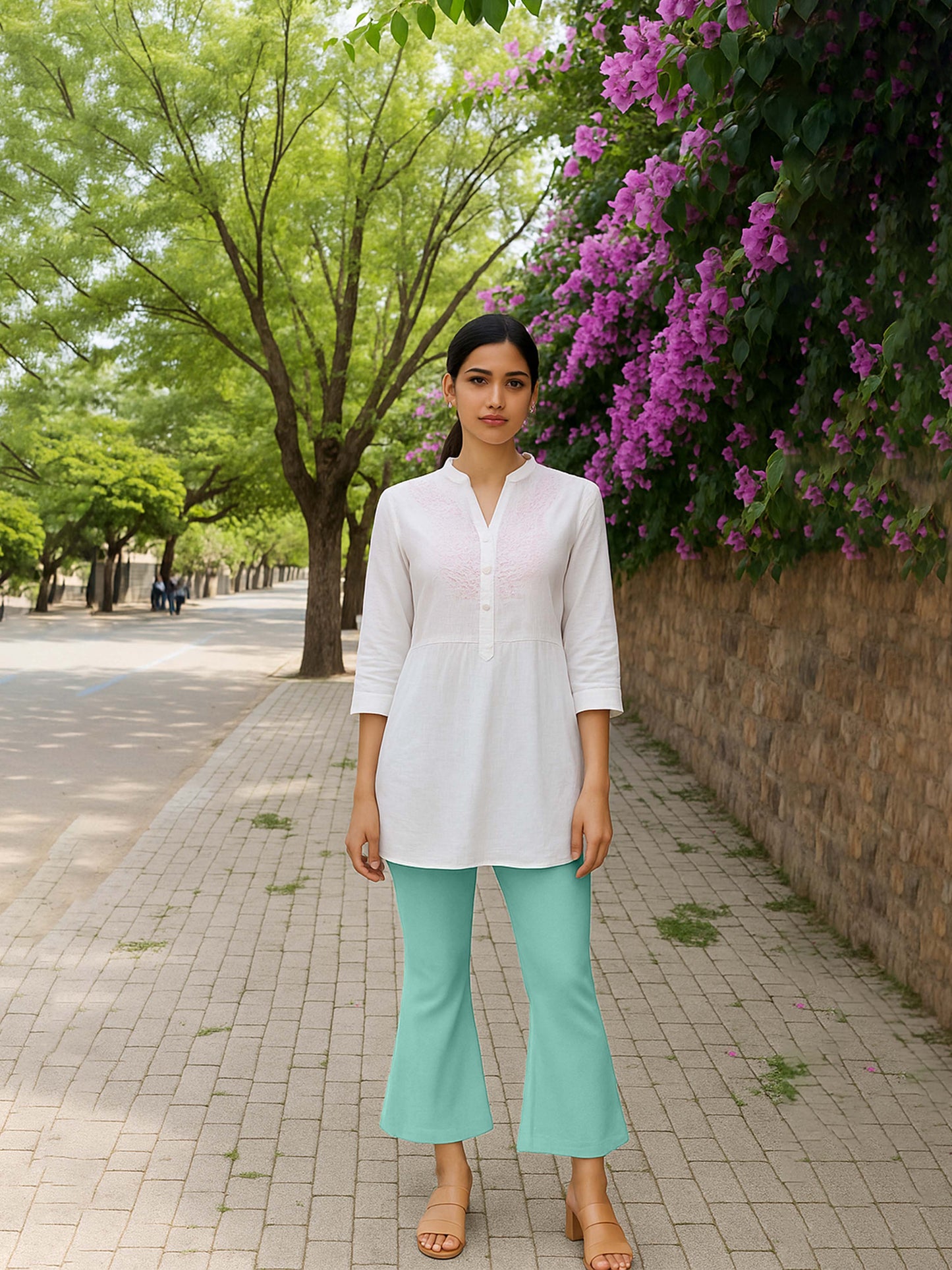 Apple Green Women's Solid Bell Bottom Pants