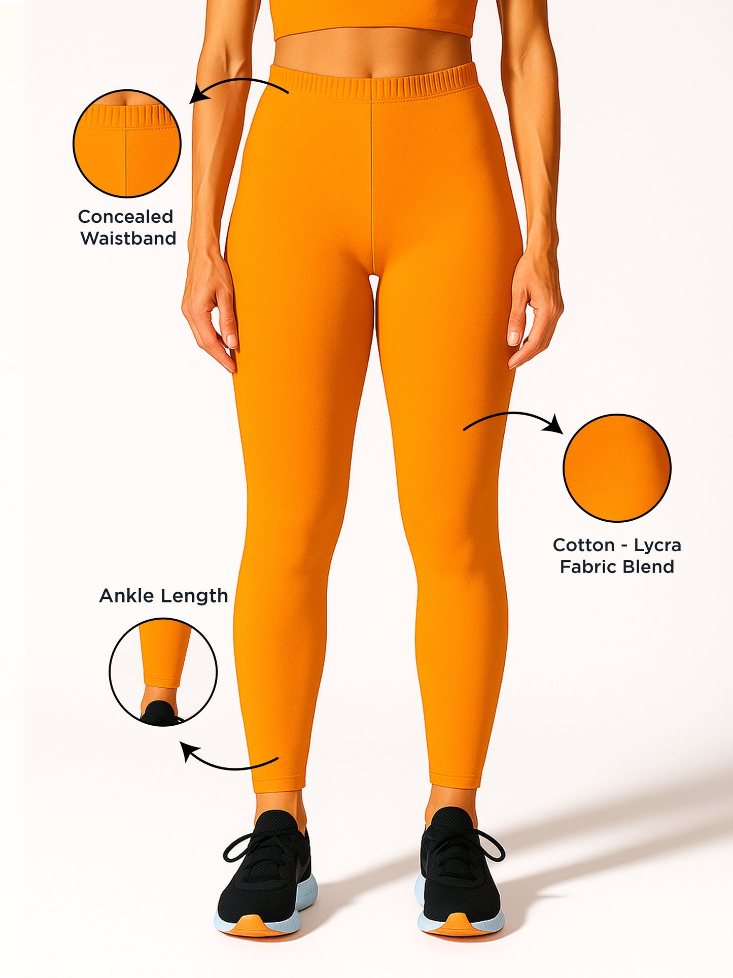 Bright Orange Women's Ankle Length Stretchable Cotton Lycra Leggings