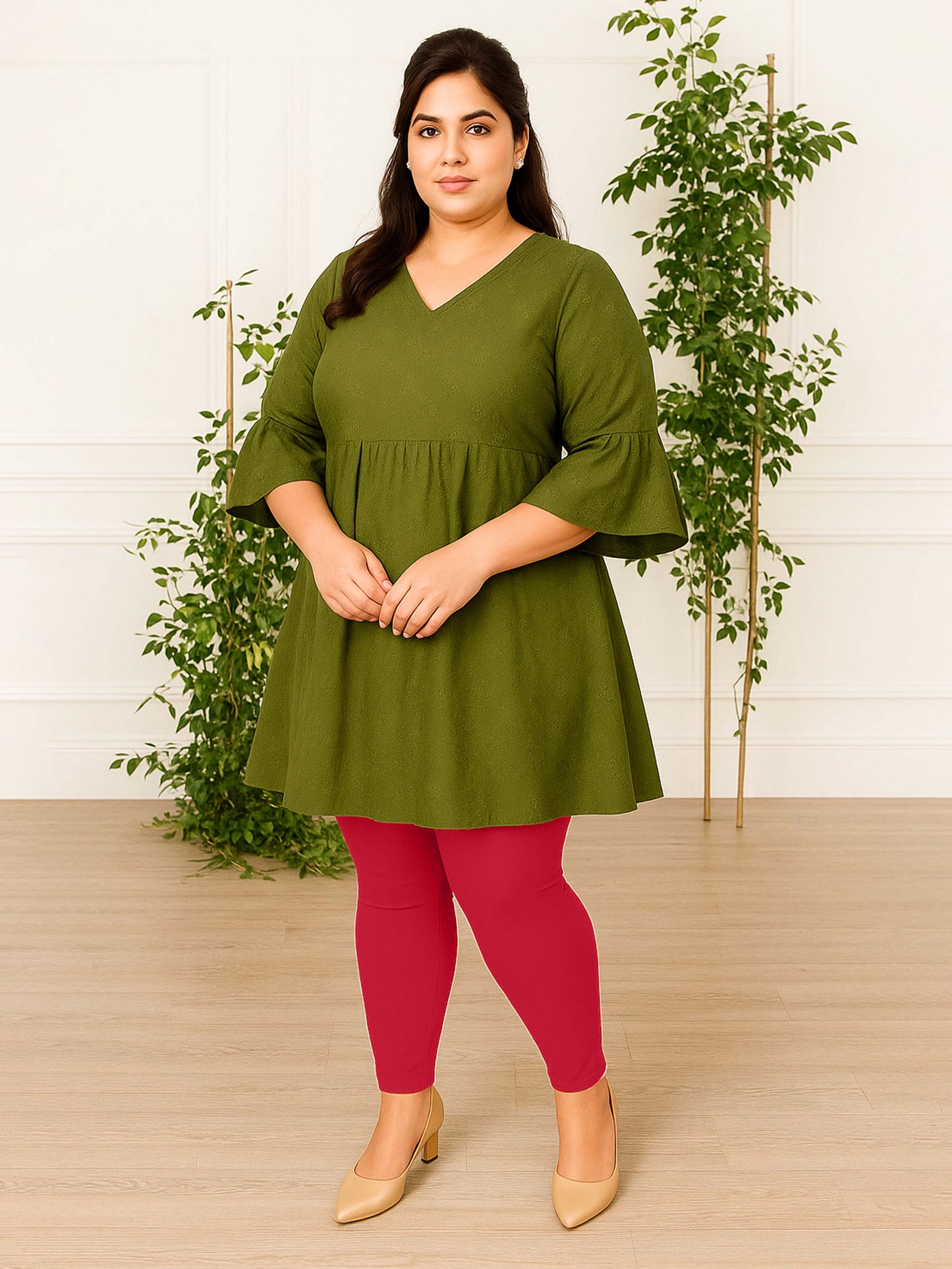 Bright Pink Women's Ankle Length Plus Size Stretchable Cotton Lycra Leggings