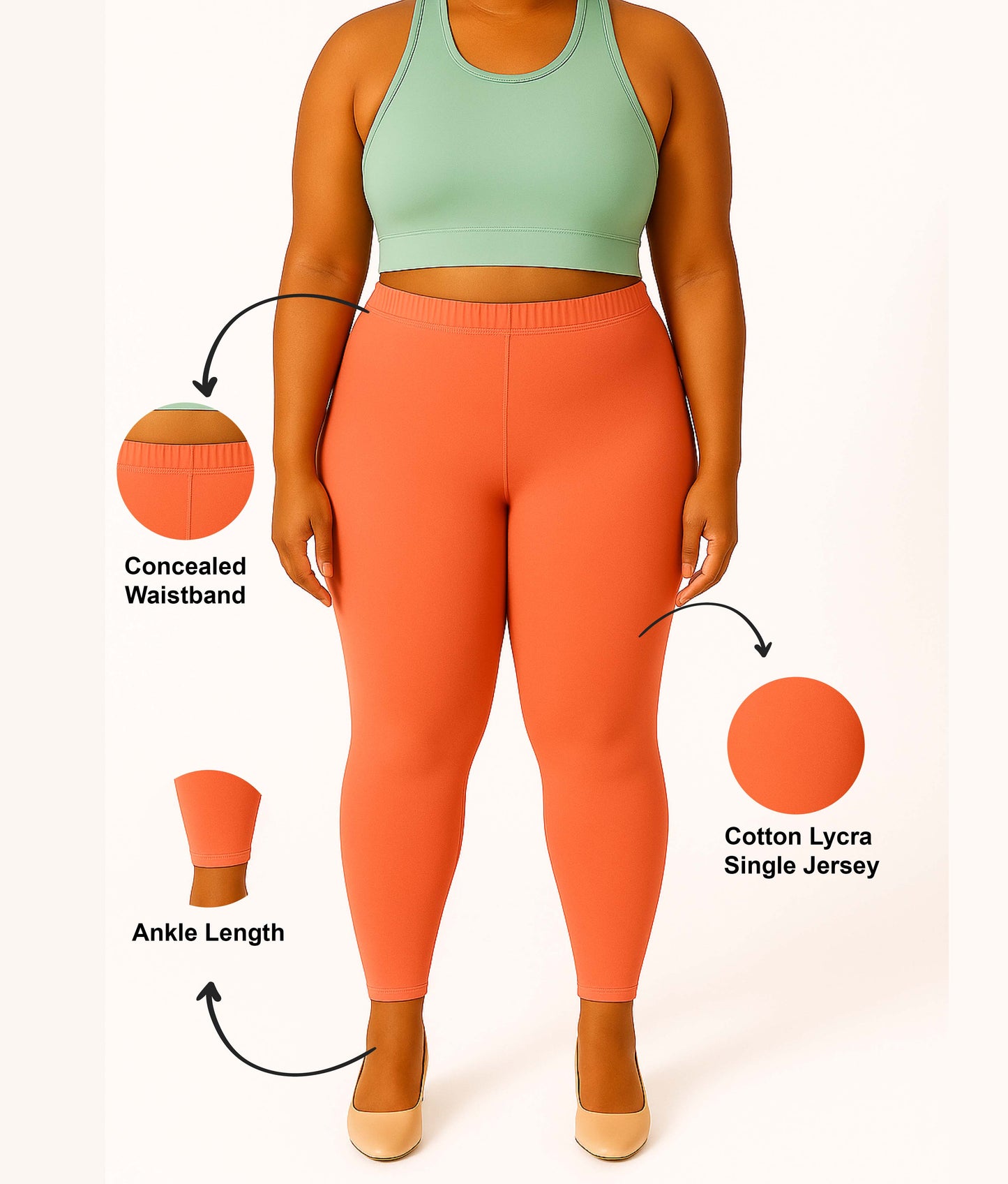 Coral Women's Ankle Length Plus Size Stretchable Cotton Lycra Leggings