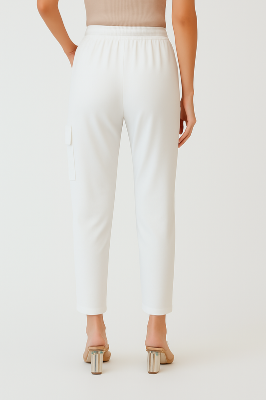 White Women's Solid Regular Fit Cargo Pants