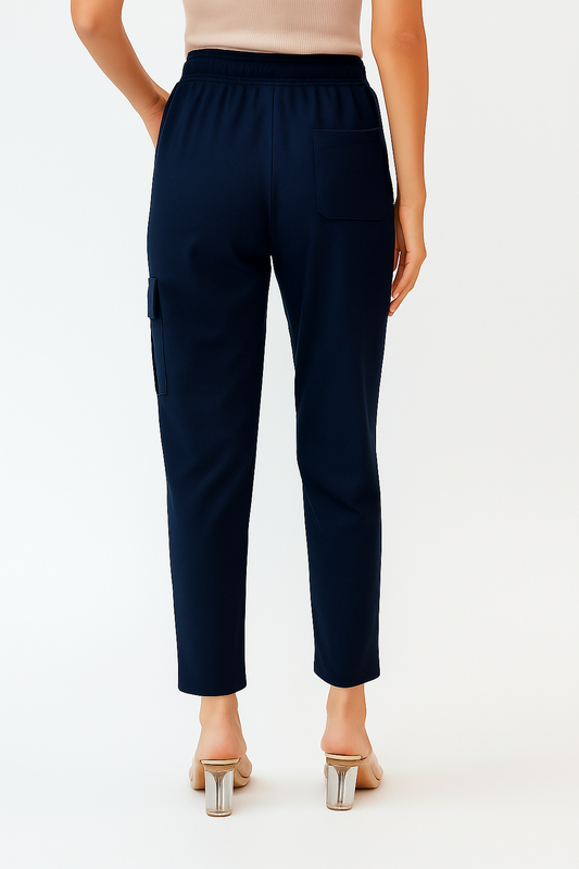 Navy Women's Solid Regular Fit Cargo Pants