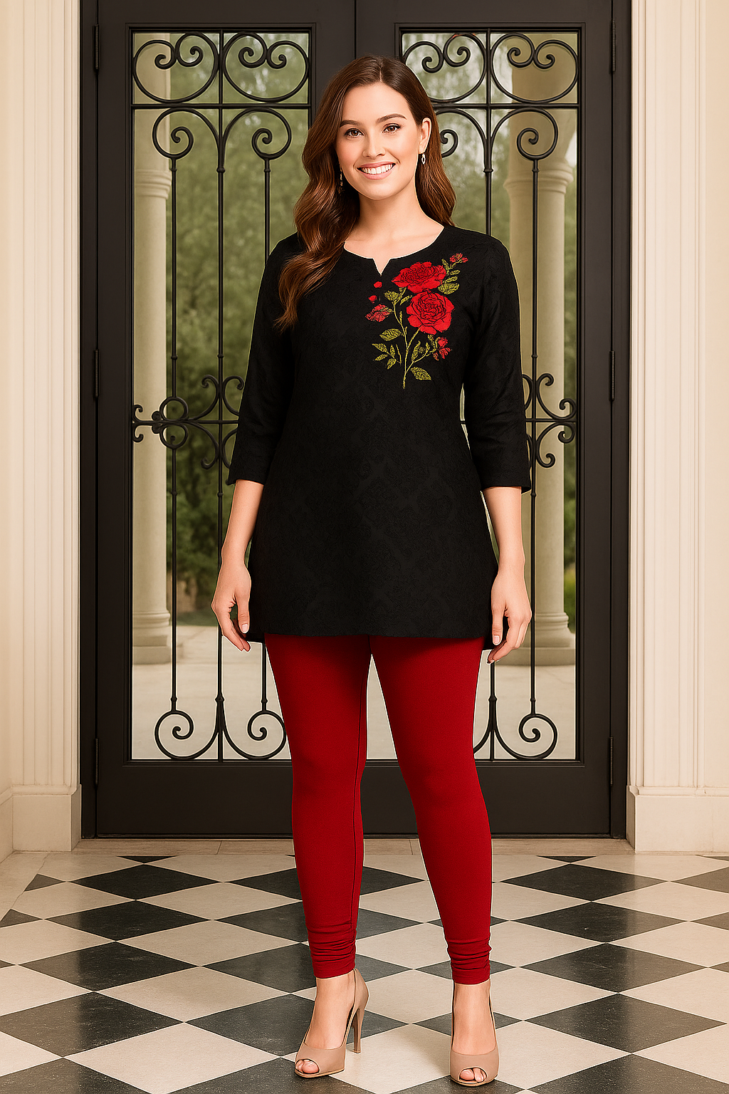 Red Women's Solid Churidar Stretchable Cotton Blend Legging