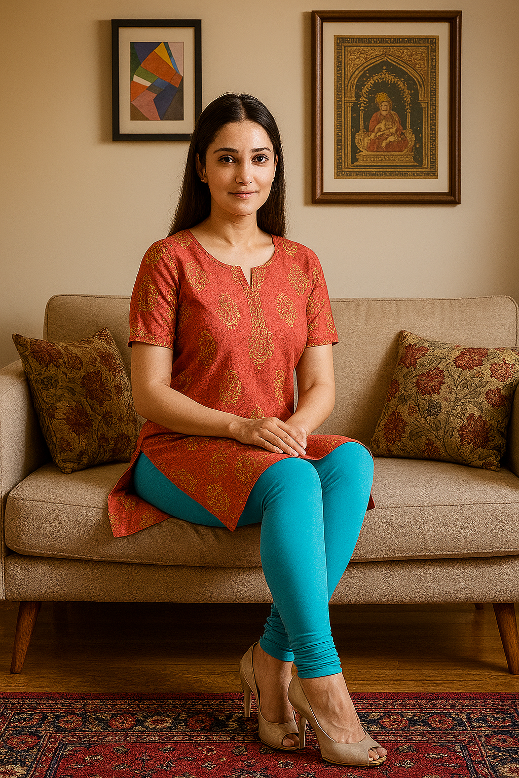 Turquoise Blue Women's Solid Churidar Stretchable Cotton Blend Legging