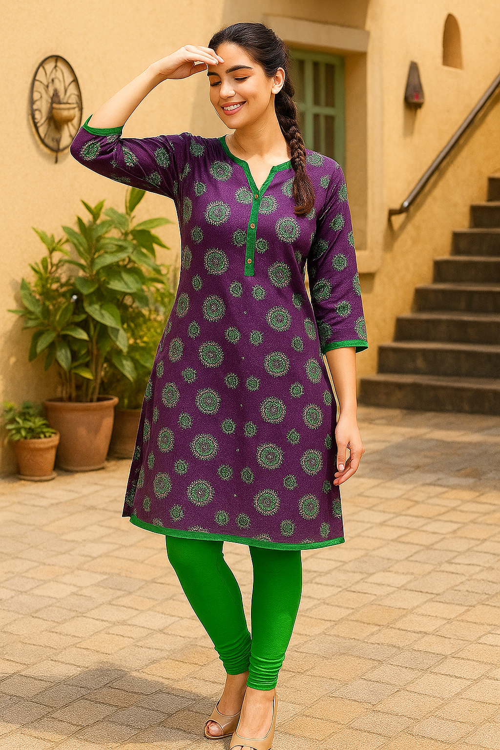 Parrot Green Women's Solid Churidar Stretchable Cotton Blend Legging