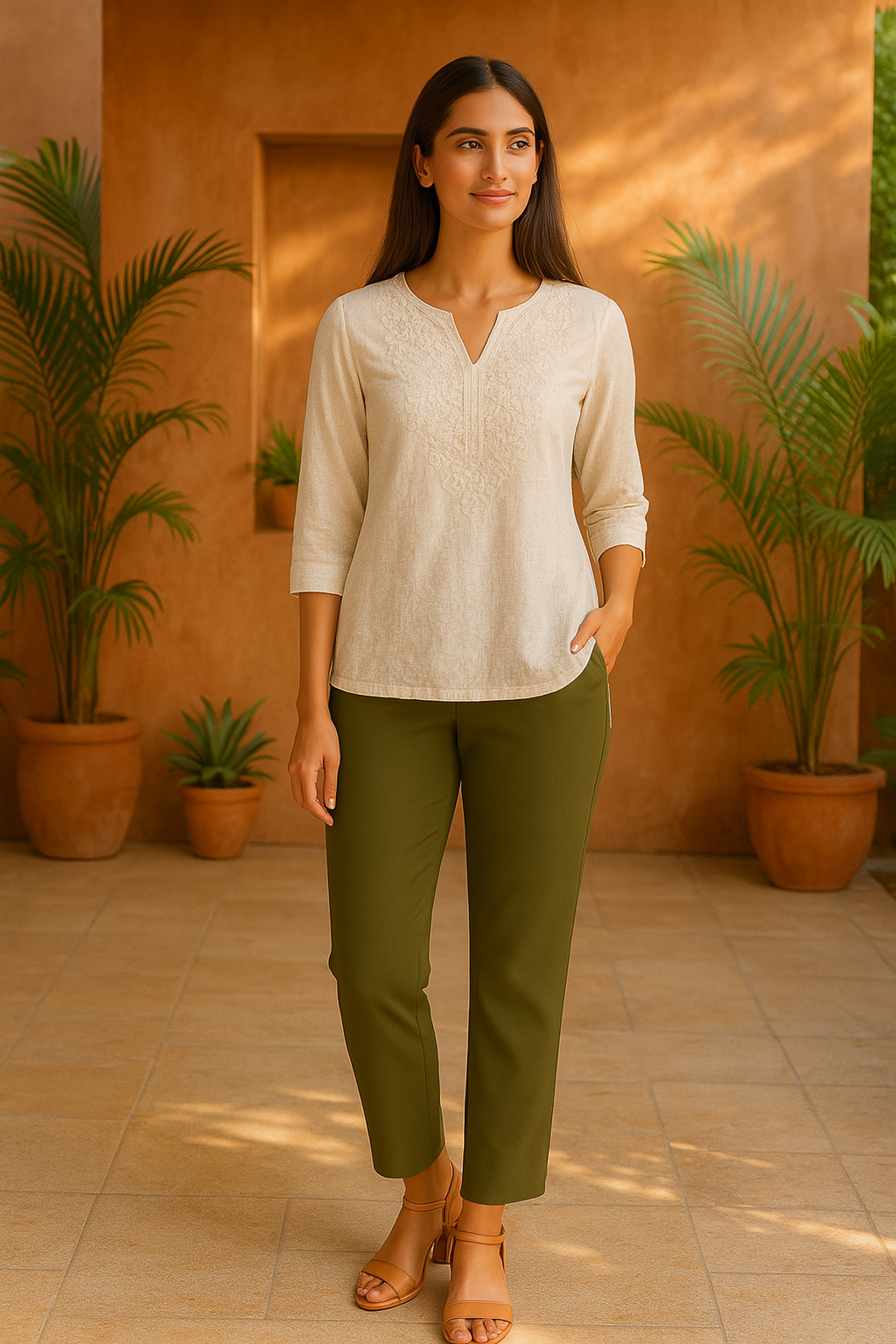 Olive Green Women's Solid Cotton Lycra Kurti Pant