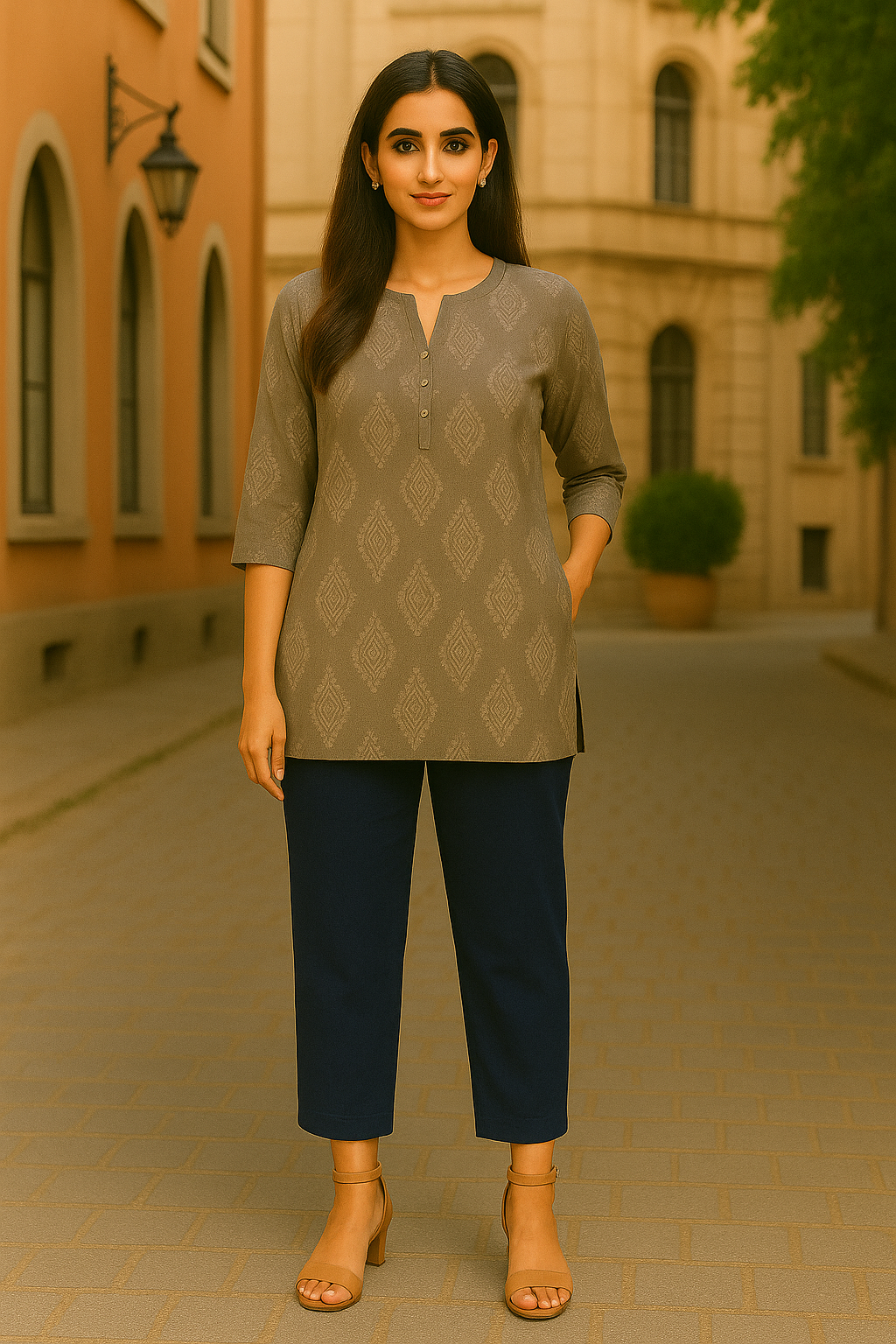 Denim Blue Women's Solid Cotton Lycra Kurti Pant