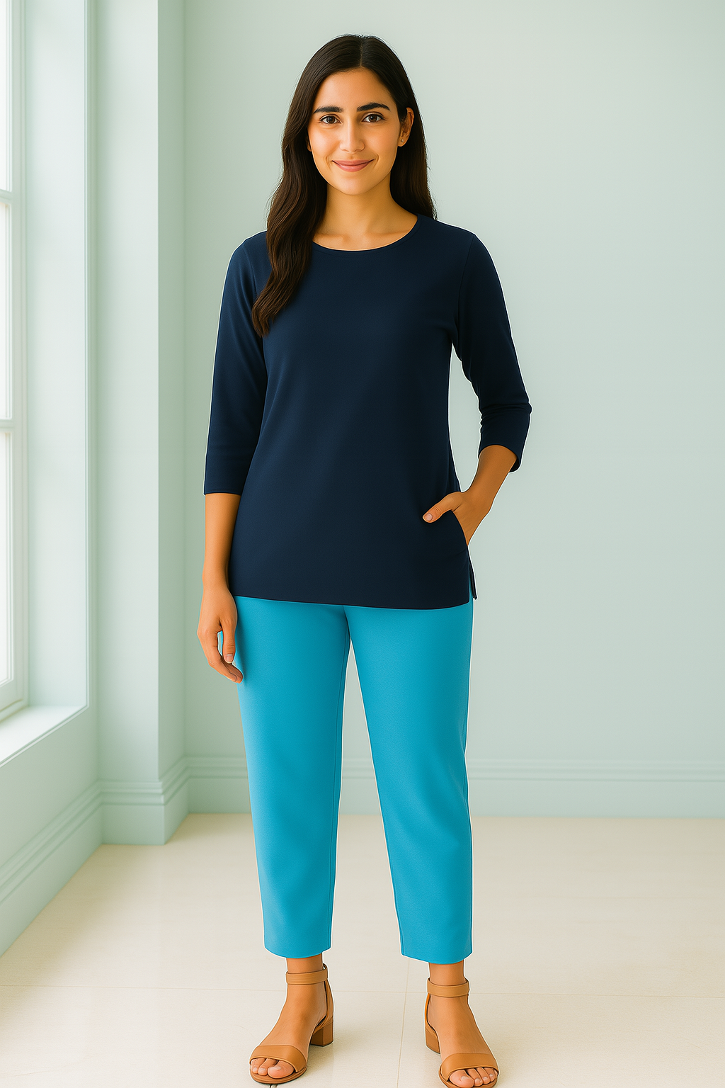 Light Blue Women's Solid Cotton Lycra Kurti Pant