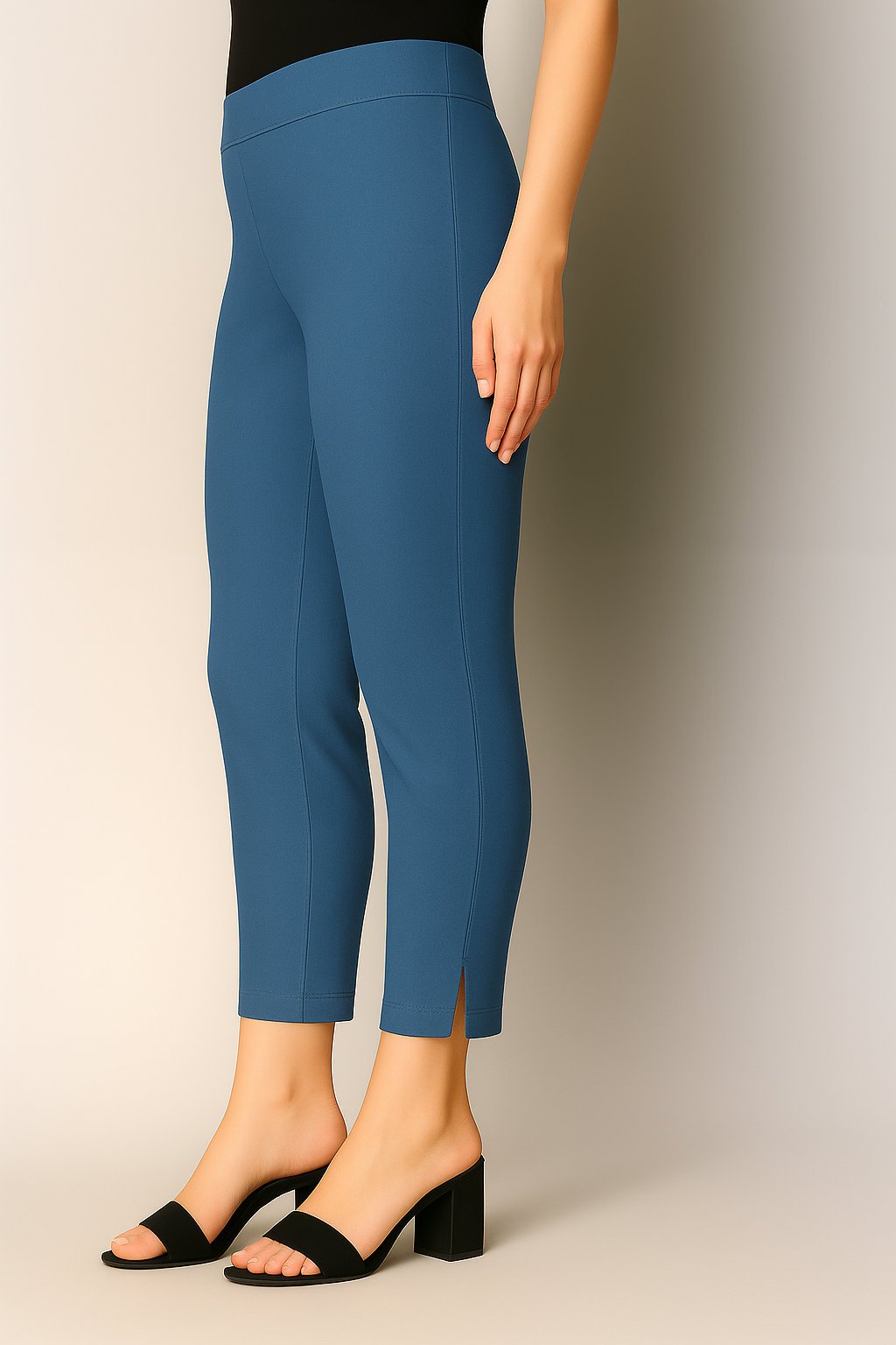 Airforce Blue Women's Cotton Lycra Solid Straight Pant