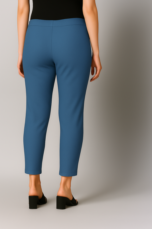 Airforce Blue Women's Cotton Lycra Solid Straight Pant