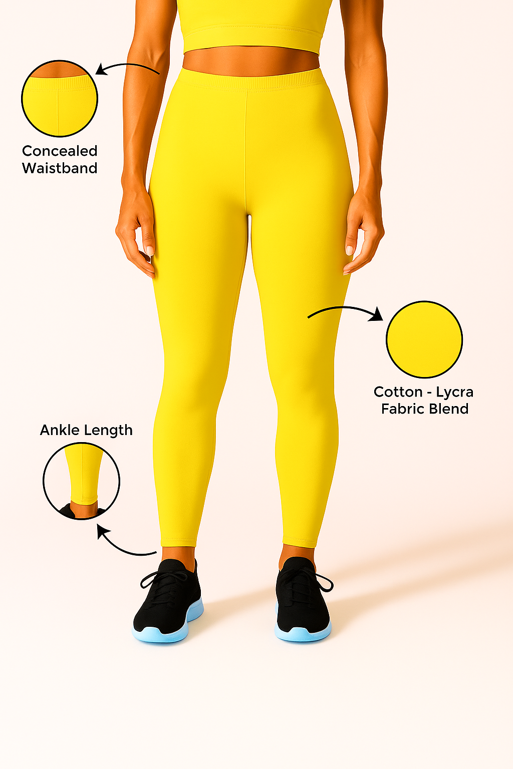 Sunshine Yellow Women's Ankle Length Stretchable Cotton Lycra Leggings