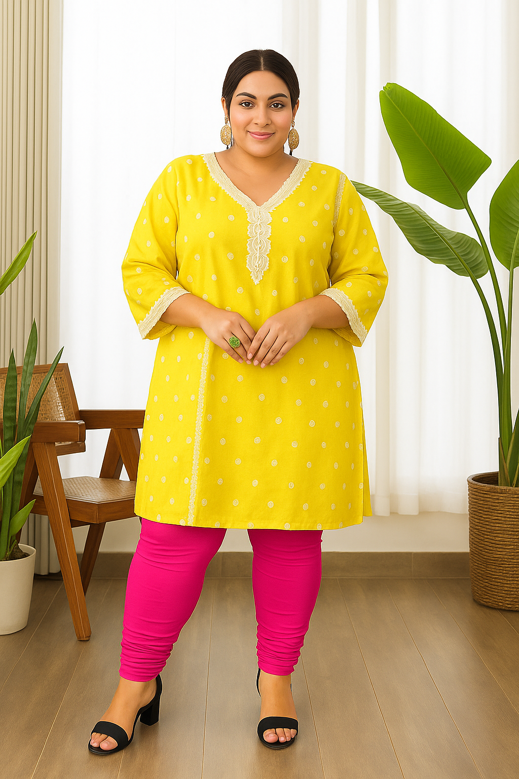 Fuchsia Women's Plus Size Solid Churidar Legging