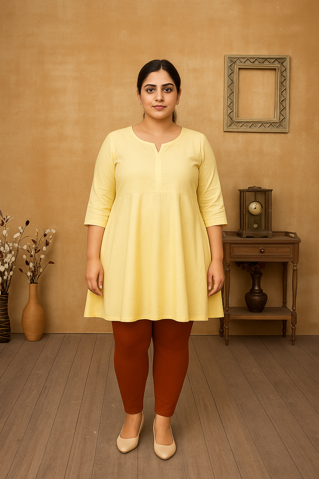 Mid Brown Women's Ankle Length Plus Size Stretchable Cotton Lycra Leggings