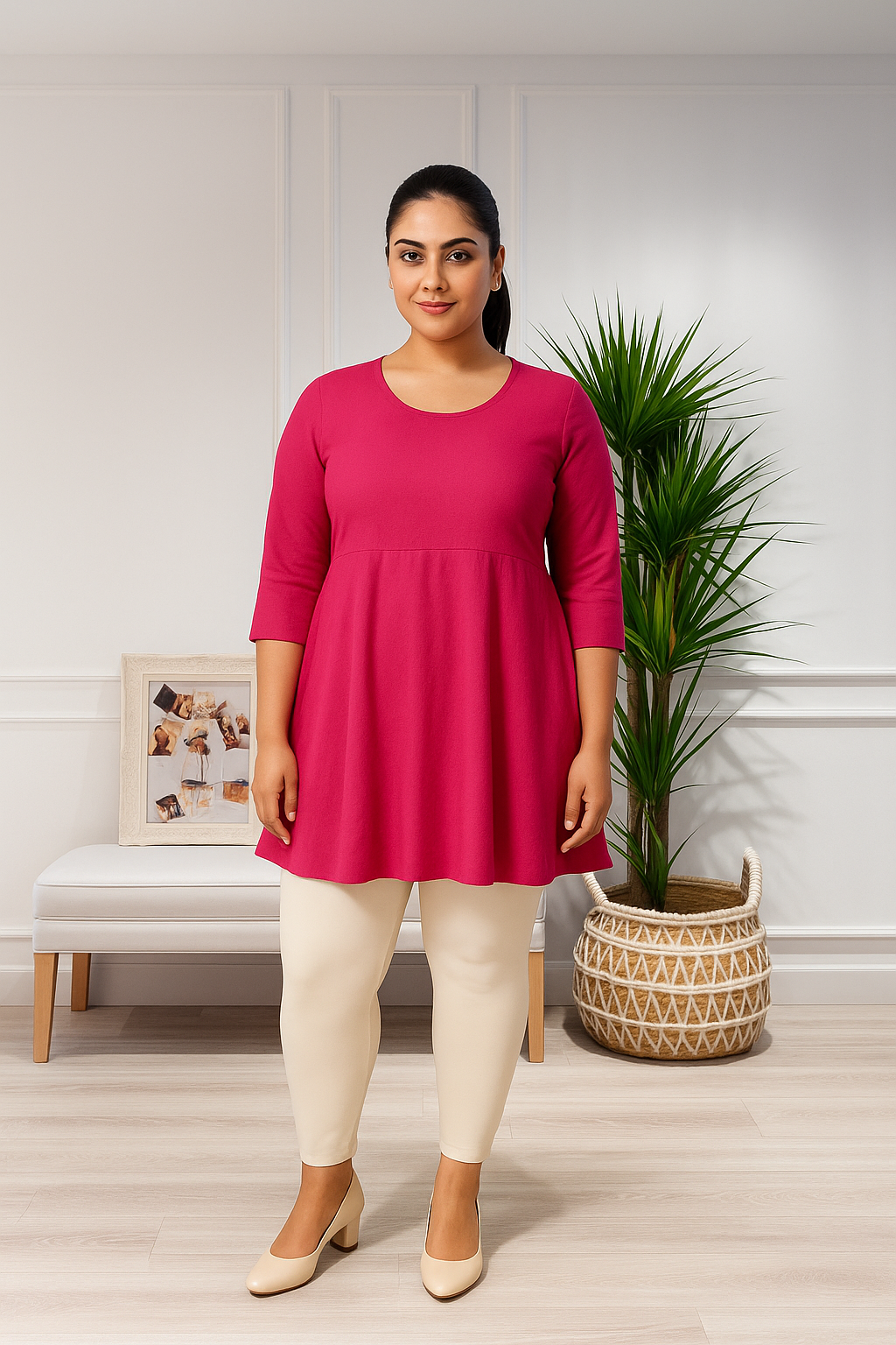 Off White Women's Ankle Length Plus Size Stretchable Cotton Lycra Leggings