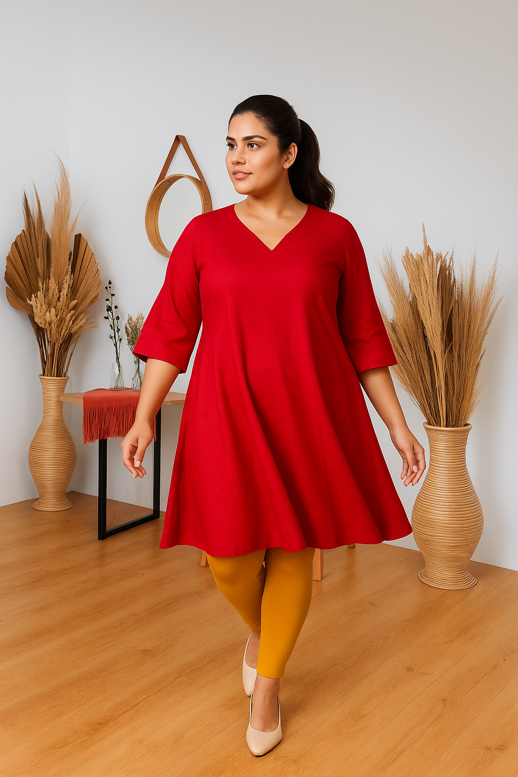 Light Mustard Women's Ankle Length Plus Size Stretchable Cotton Lycra Leggings