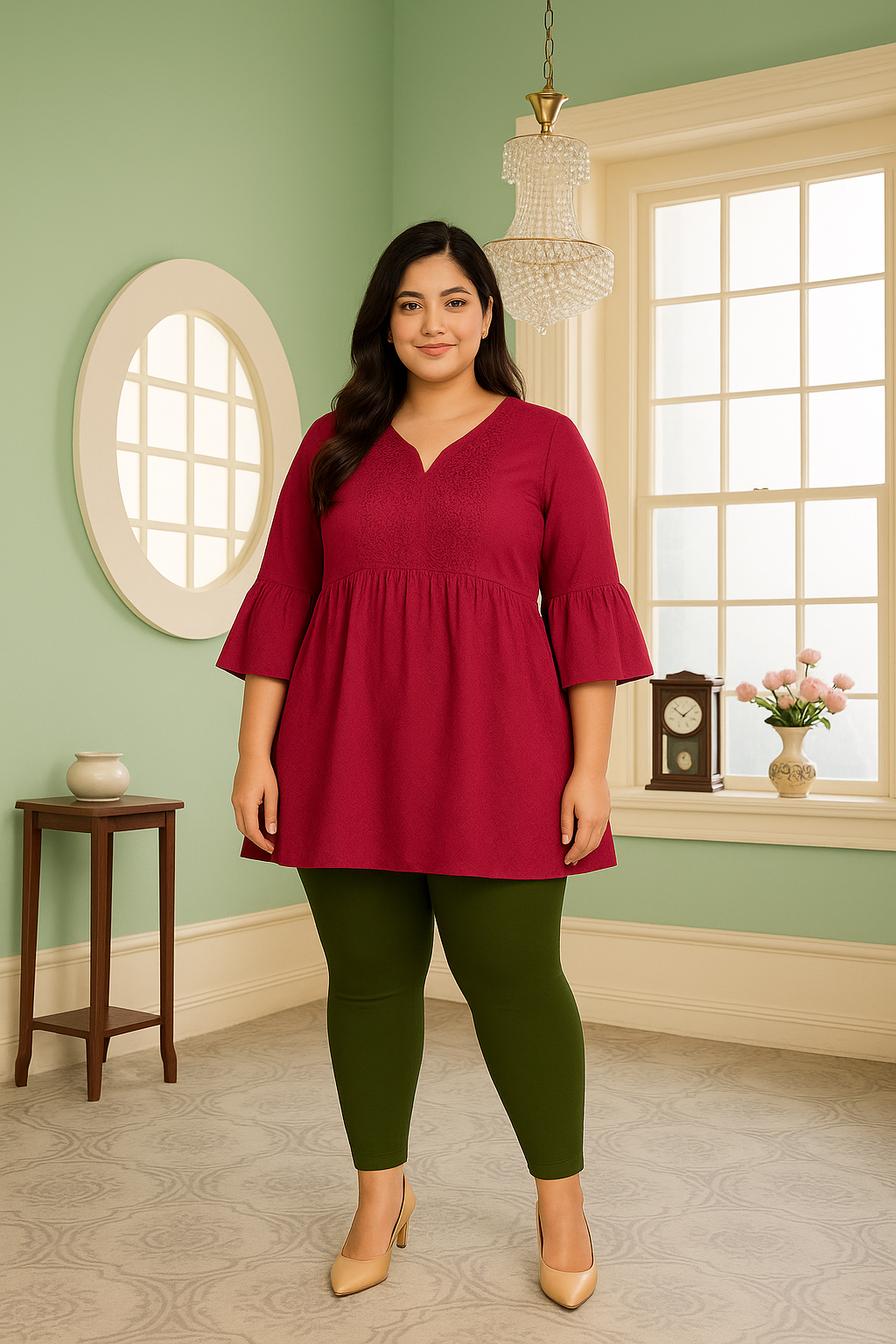 Olive Green Women's Ankle Length Plus Size Stretchable Cotton Lycra Leggings