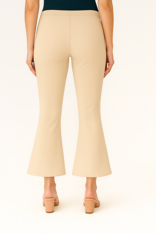 Beige Women's Solid  Bell Bottom Pants`
