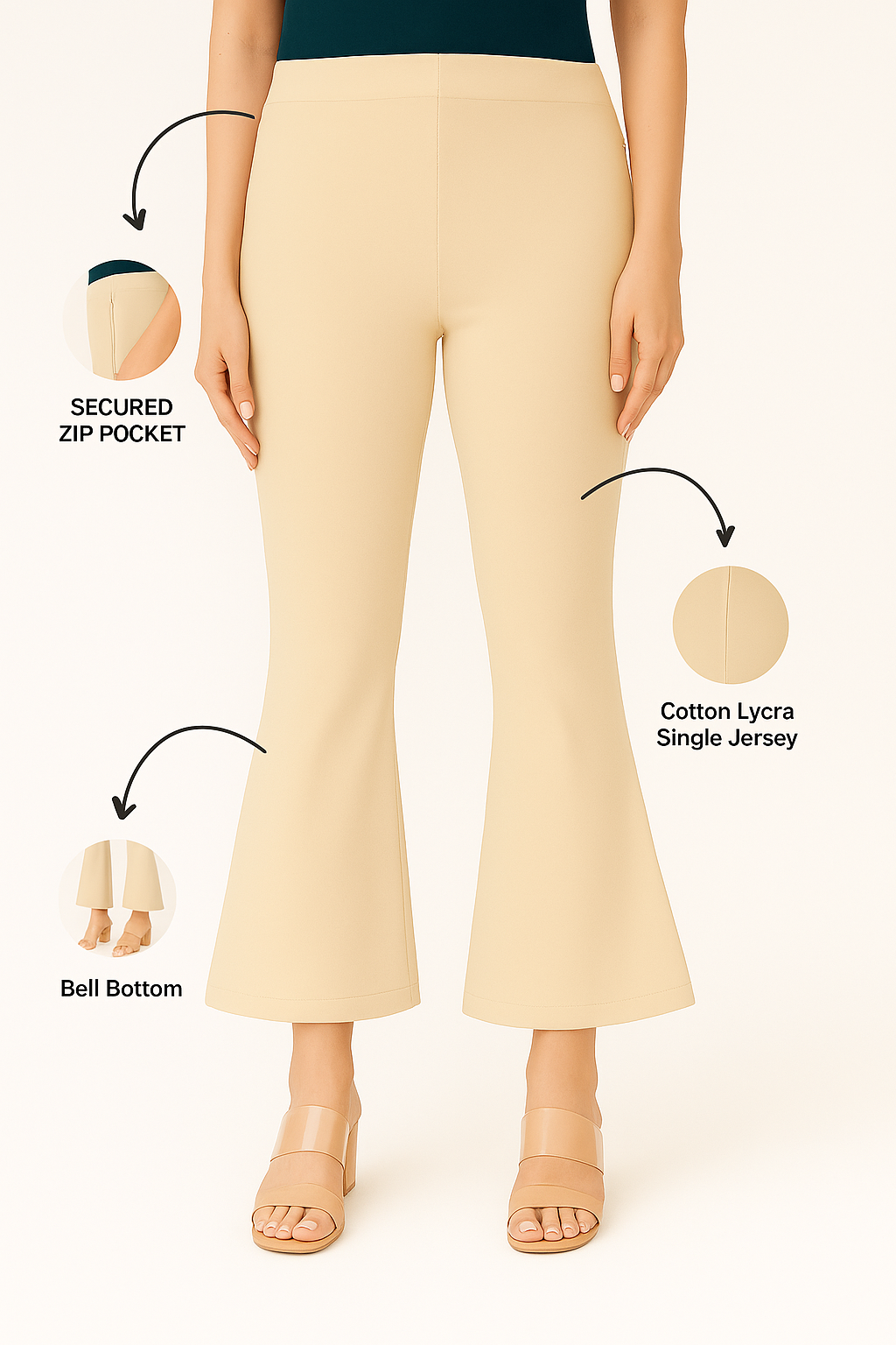 Beige Women's Solid  Bell Bottom Pants`