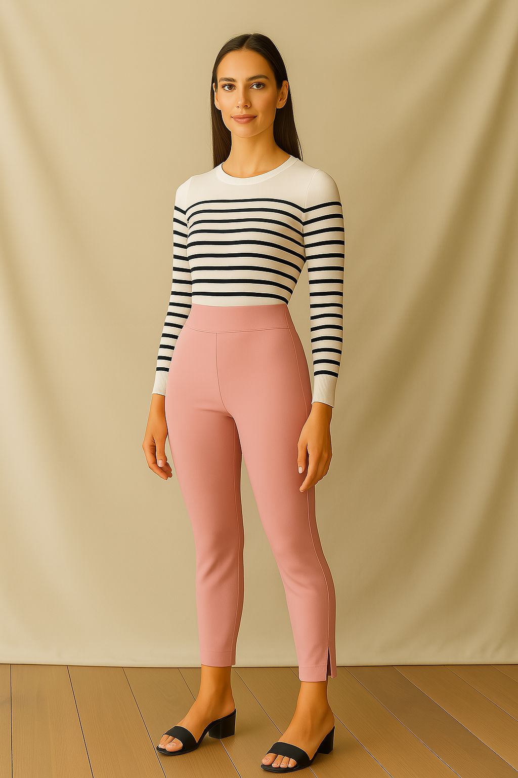 Baby Pink Women's Cotton Lycra Solid Straight Pant