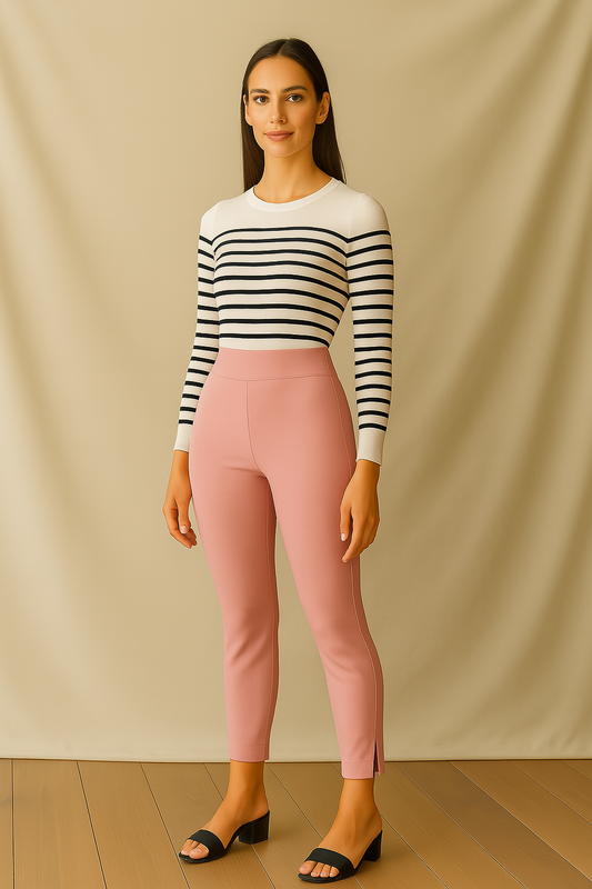 Baby Pink Women's Cotton Lycra Solid Straight Pant
