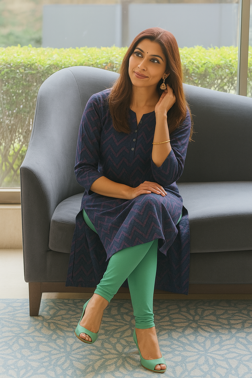 Green Mehendi Women's Solid Churidar Stretchable Cotton Blend Legging