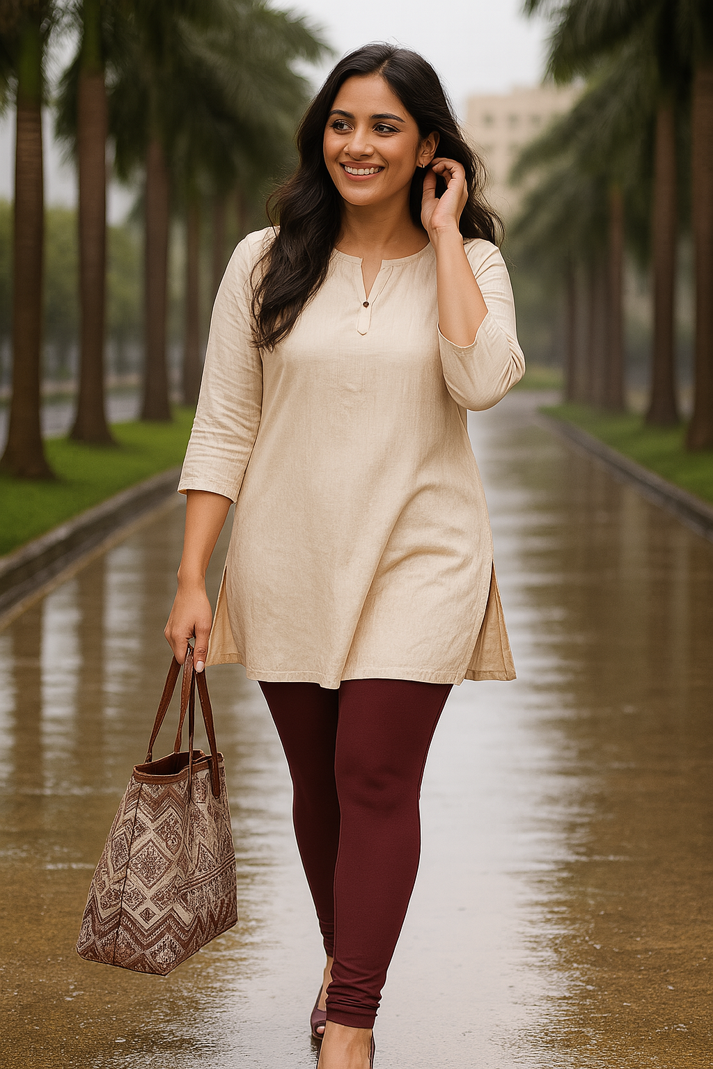 Burgundy Women's Solid Churidar Stretchable Cotton Blend Legging