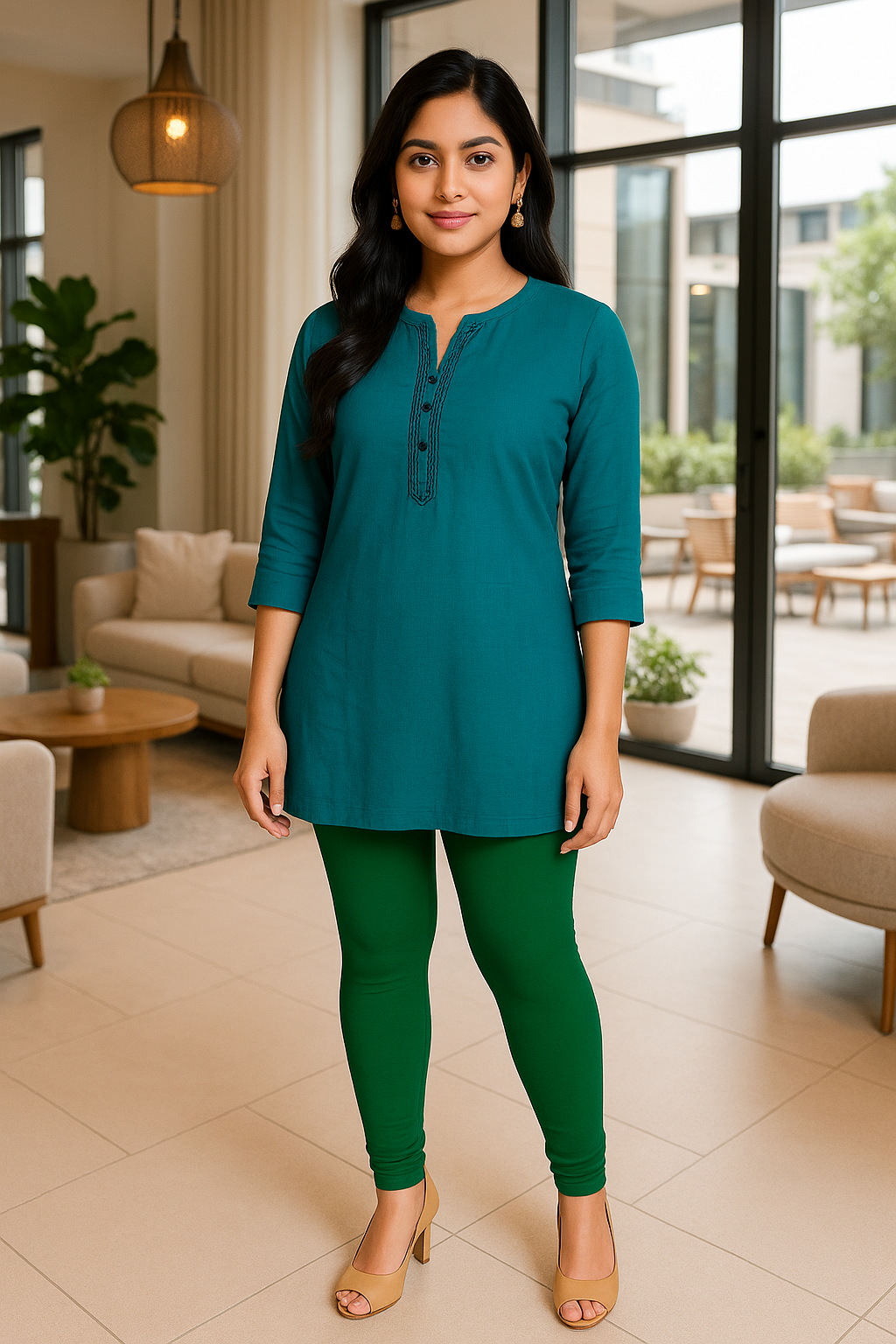 Cadmium Green Women's Solid Churidar Stretchable Cotton Blend Legging