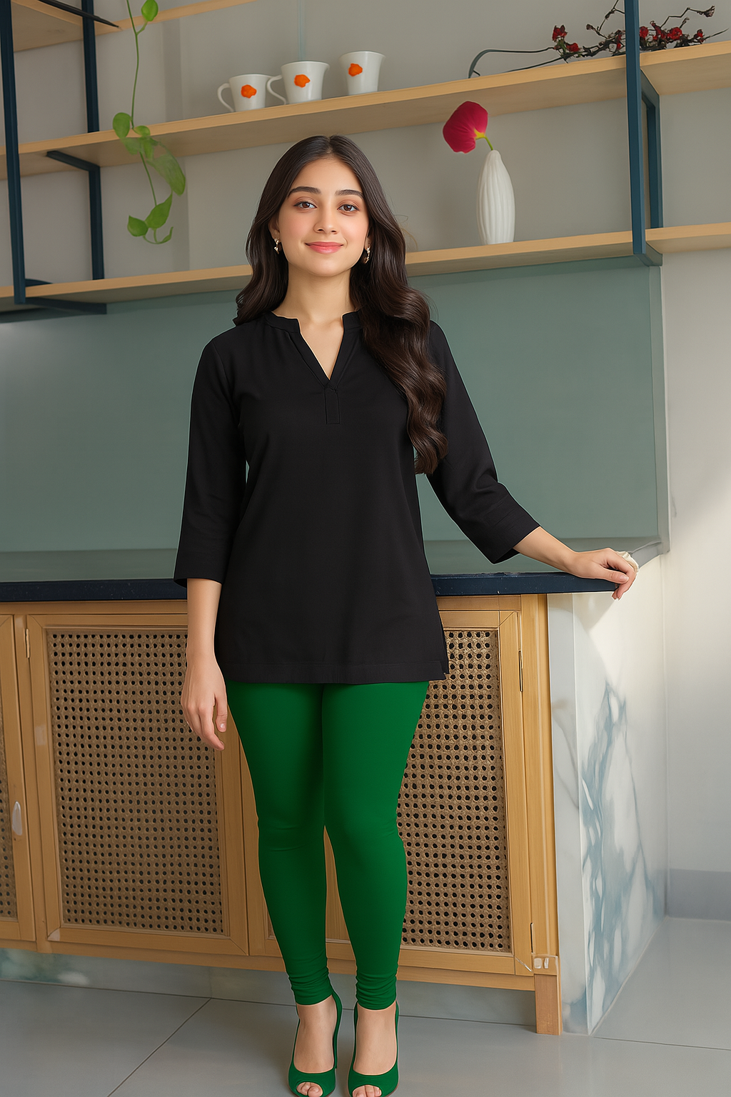 Emerald Green Women's Solid Churidar Stretchable Cotton Blend Legging