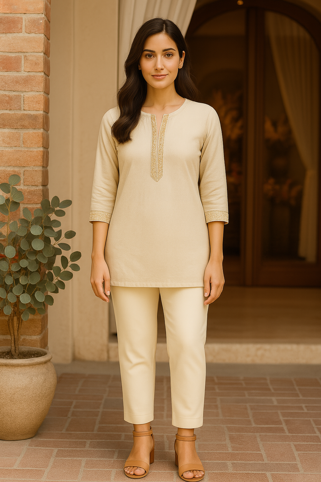 Powder Puff Women's Solid Cotton Lycra Kurti Pant