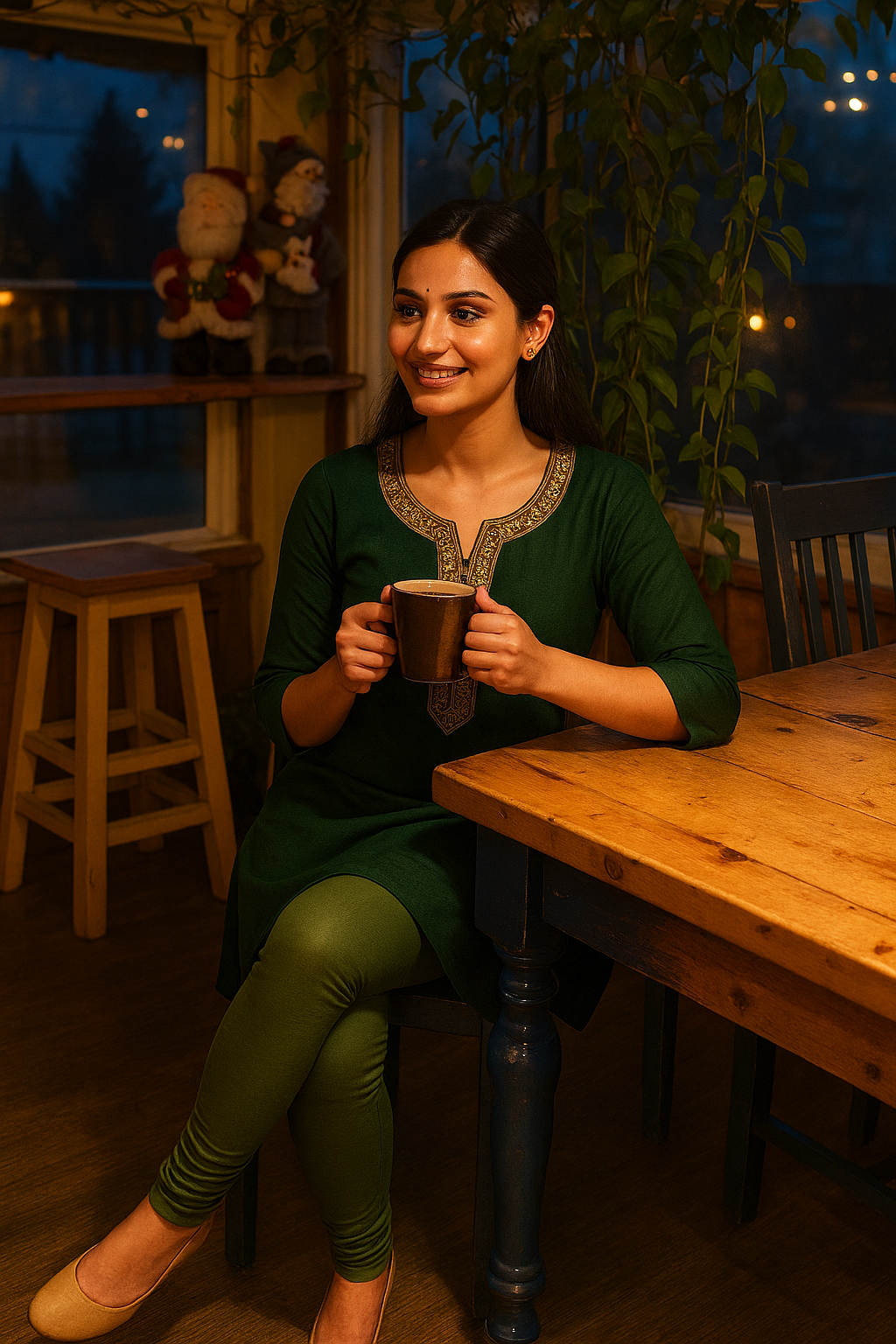 Bottle Green Women's Solid Churidar Stretchable Cotton Blend Legging