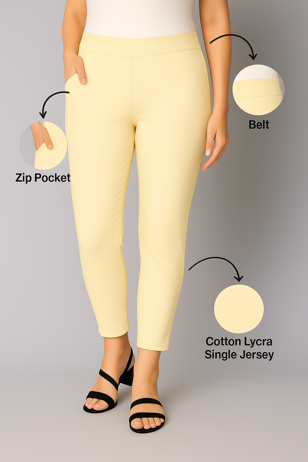 Cream Women's Cotton Lycra Solid Straight Pant