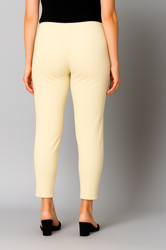 Cream Women's Cotton Lycra Solid Straight Pant