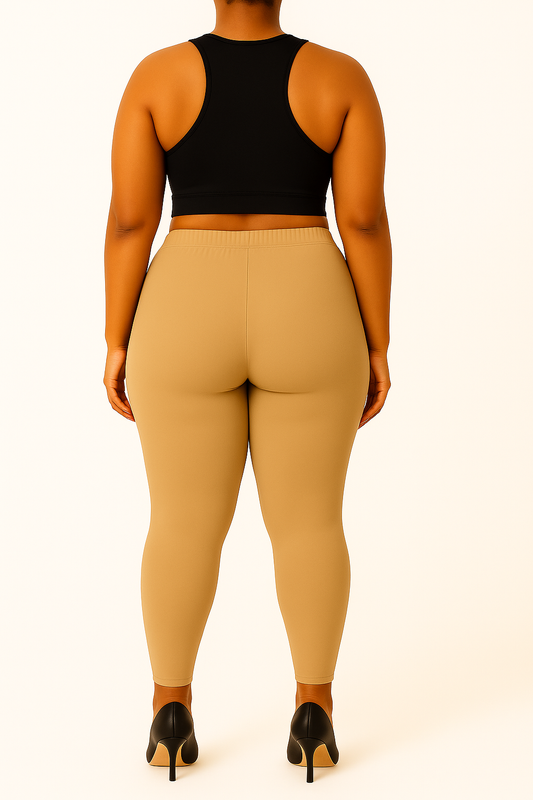 Beige Women's Ankle Length Plus Size Stretchable Cotton Lycra Leggings