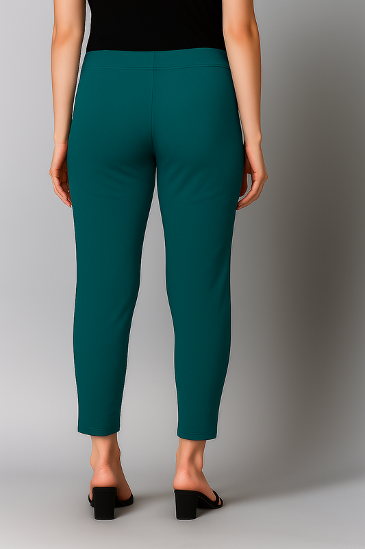 Sea Green Women's Cotton Lycra Solid Straight Pant
