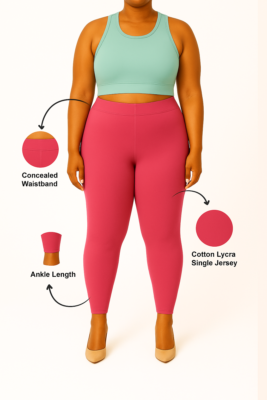 BT Pink Women's Ankle Length Plus Size Stretchable Cotton Lycra Leggings