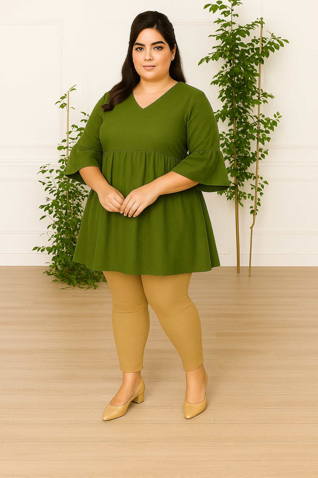 Beige Women's Ankle Length Plus Size Stretchable Cotton Lycra Leggings