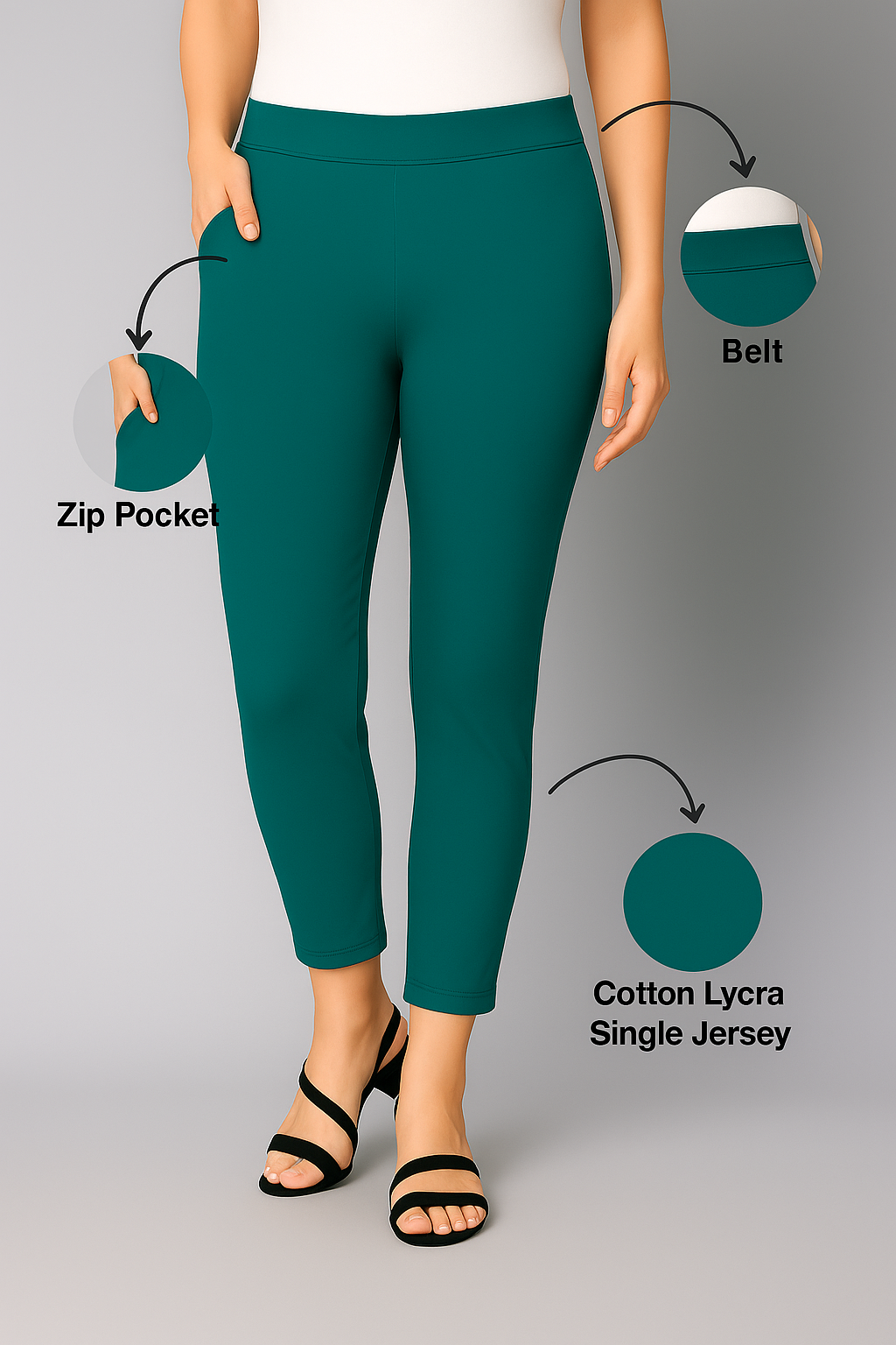Sea Green Women's Cotton Lycra Solid Straight Pant
