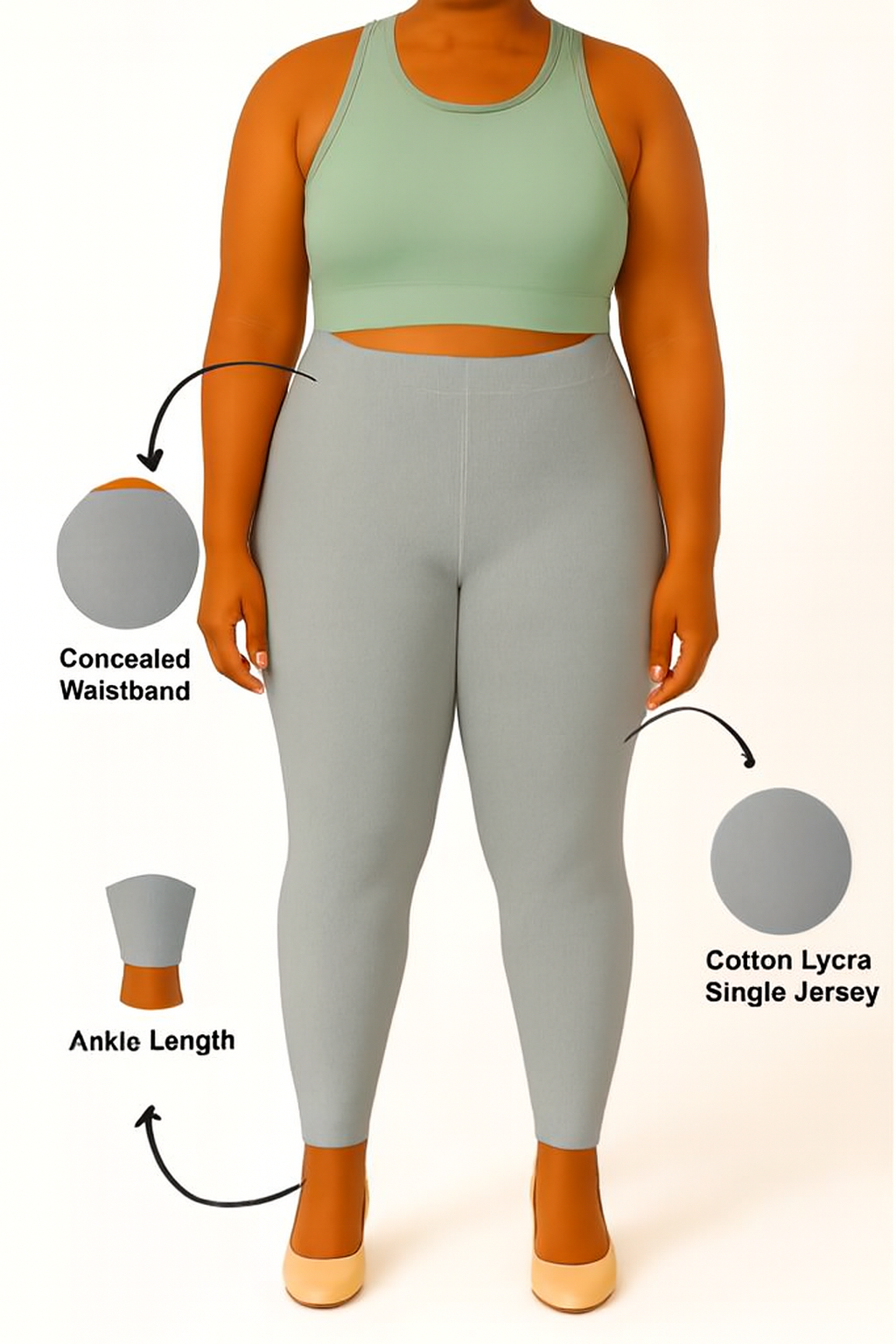 Grey Women's Ankle Length Plus Size Stretchable Cotton Lycra Leggings