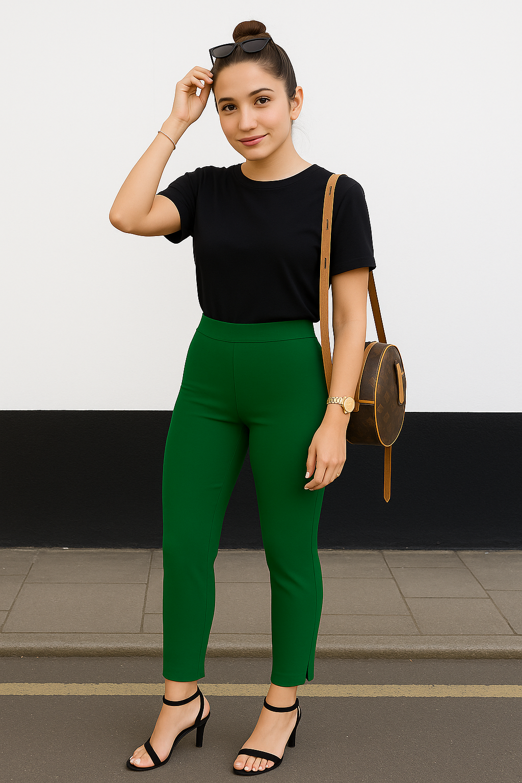 Green Women's Cotton Lycra Solid Straight Pant