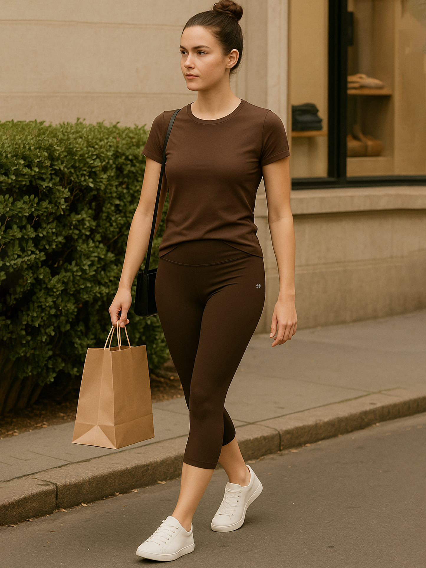 Dark Brown Women's Solid Capri pant