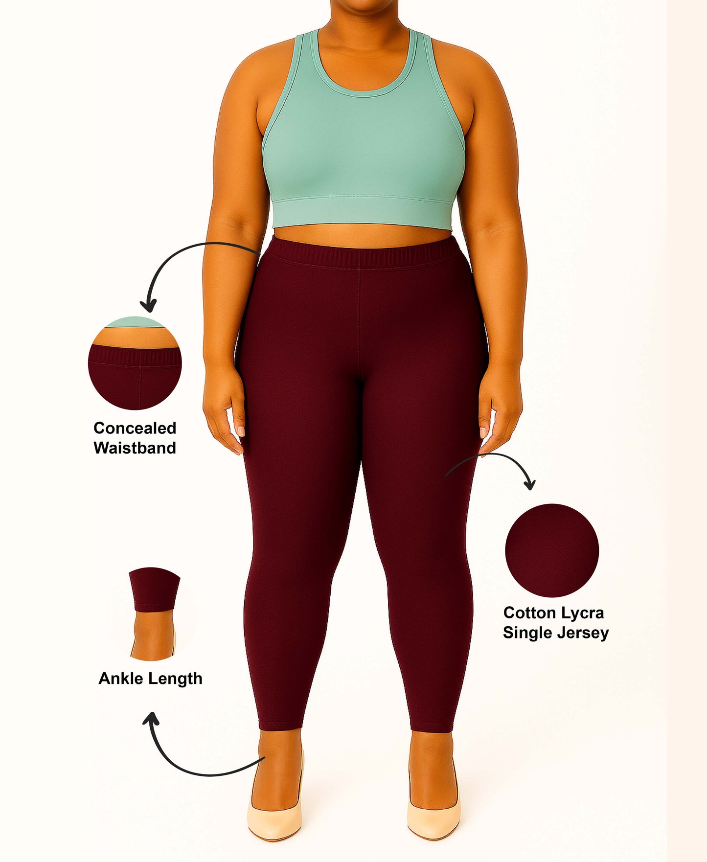 Deep Brown Women's Ankle Length Plus Size Stretchable Cotton Lycra Leggings