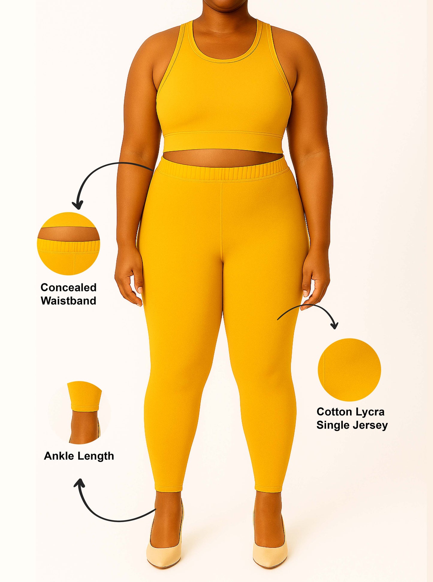 Deep Mustard Women's Ankle Length Plus Size Stretchable Cotton Lycra Leggings