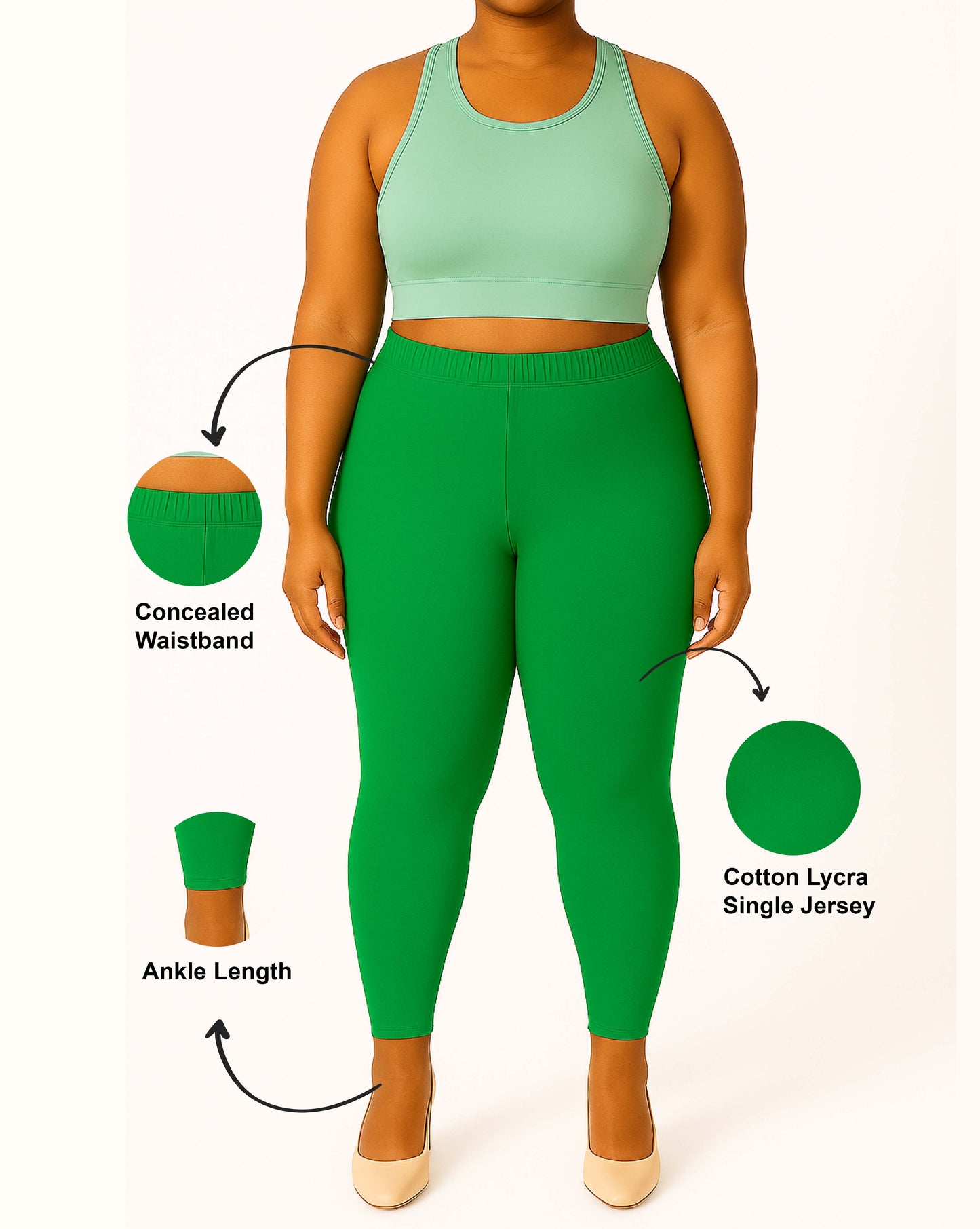 Emerald Green Women's Ankle Length Plus Size Stretchable Cotton Lycra Leggings