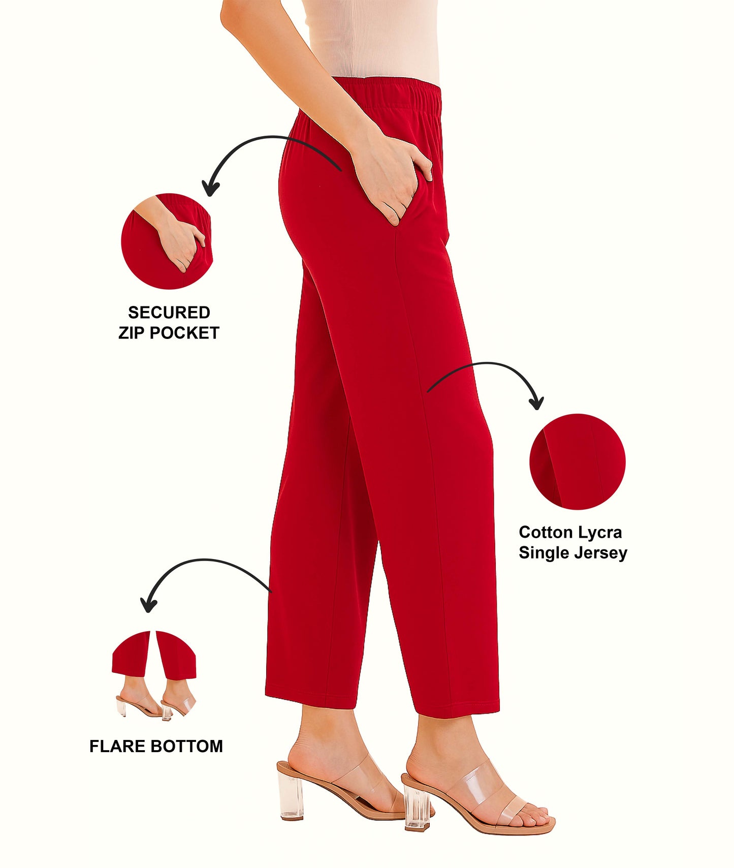 Red Women's Solid Regular Fit Flare Kurti Pant