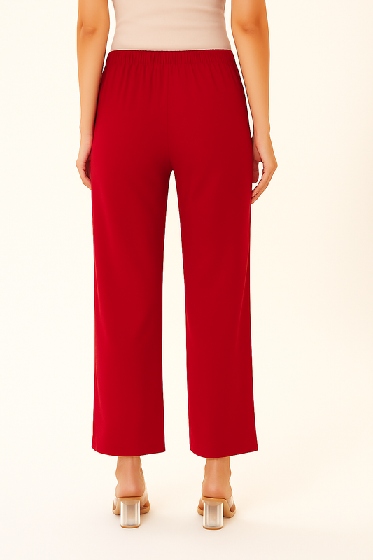 Red Women's Solid Regular Fit Flare Kurti Pant
