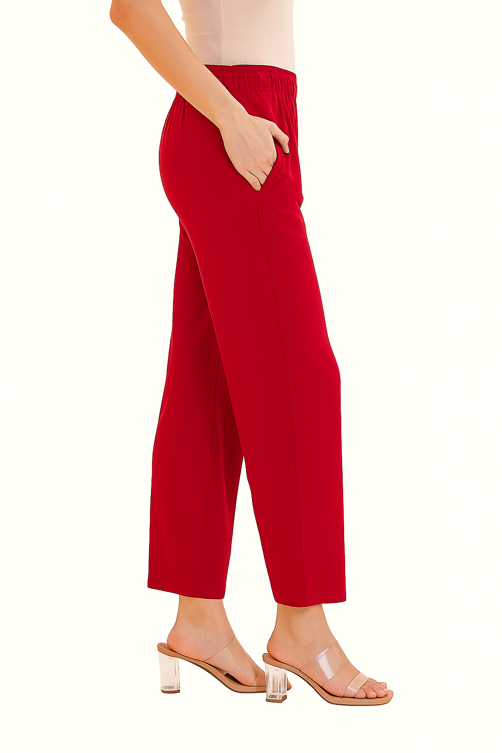 Red Women's Solid Regular Fit Flare Kurti Pant