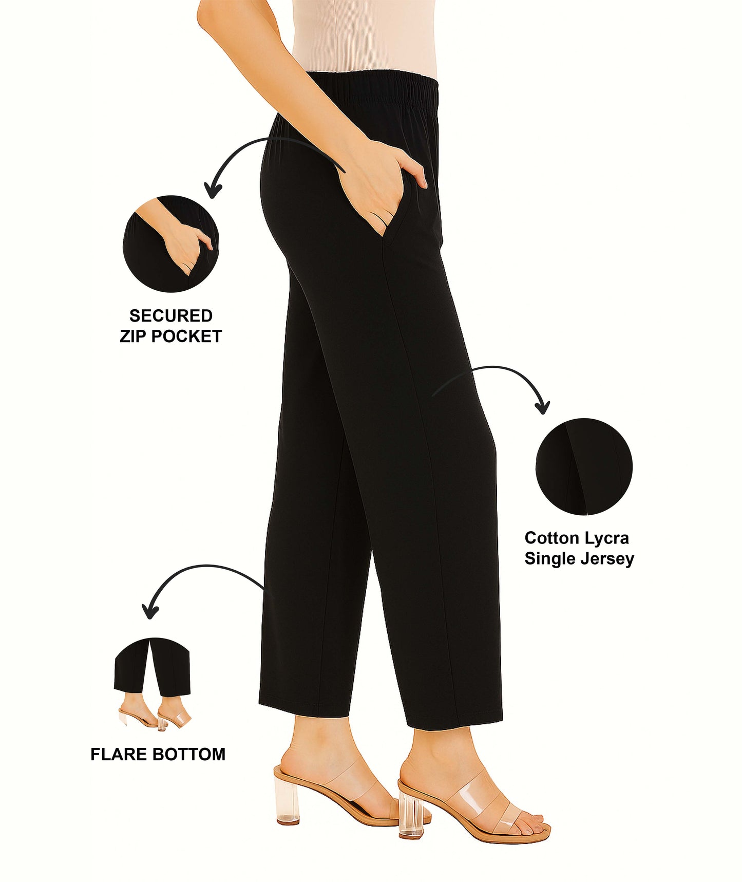 Black Women's Solid Regular Fit Flare Kurti Pant