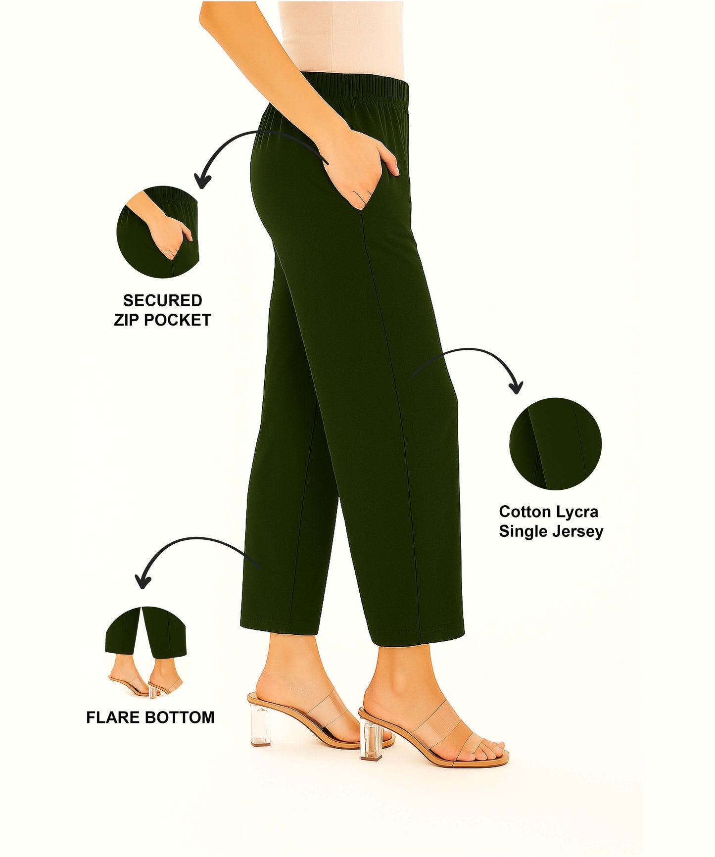 DK Olive Women's Solid Regular Fit Flare Kurti Pant